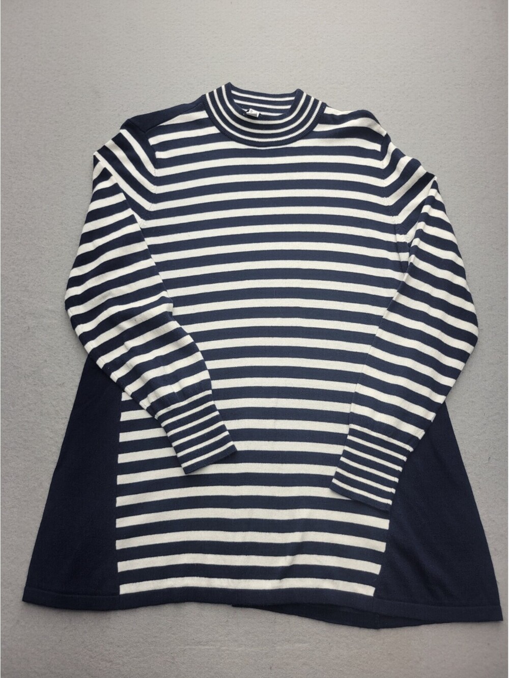 Susan Graver Women's Sweater Large Blue Pullover Long Sleeve Striped Cotton